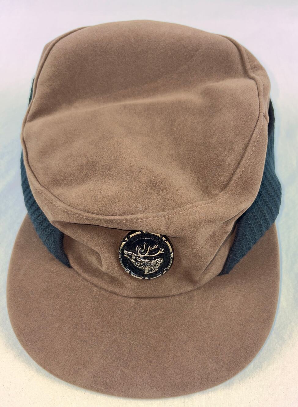 Unique Vintage Suede Hat with Elk Emblem size 7 1/4 NWT